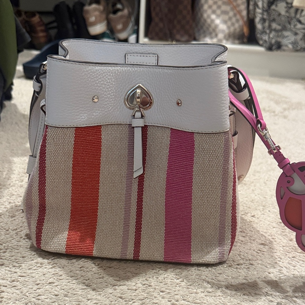 Kate Spade White and Pink Striped Shoulder Bag